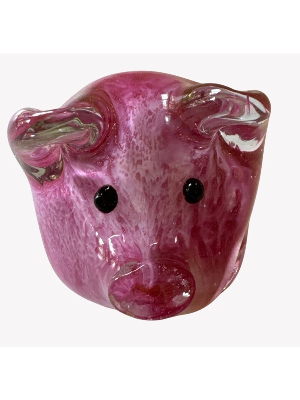 Handcrafted Blown Art Glass Pink Pig Figurine Paperweight With Black Eyes - Picture 2 of 7